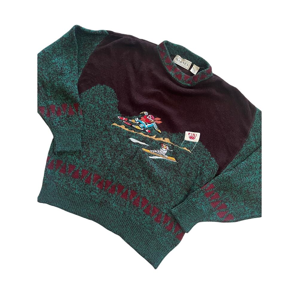 VTG 90s Christopher Barnes Ski Slope Knit Sweater Large Retro Embroidered